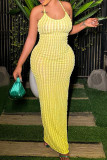 Yellow Sexy Solid Patchwork Spaghetti Strap Pencil Skirt Dresses