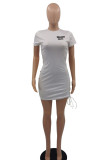 Yellow Sexy Print Bandage Hollowed Out Patchwork O Neck Pencil Skirt Dresses
