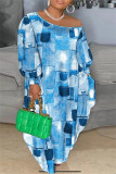 The cowboy blue Print One Shoulder Printed Dress Dresses