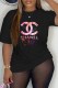 Black Casual Print Letter O Neck T-Shirts