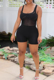 White Sexy Solid Hollowed Out Patchwork U Neck Sleeveless Two Pieces