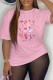 Pink Casual Print Letter O Neck T-Shirts