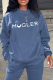 Blue Street Vintage Print Letter O Neck Tops