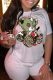 White Casual Print Patchwork O Neck T-Shirts