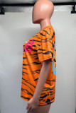 Tangerine Casual Street Print Patchwork O Neck T-Shirts
