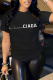 Black Street Daily Print Patchwork Letter O Neck T-Shirts
