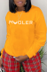 Yellow Street Vintage Print Letter O Neck Tops
