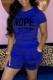 Blue Casual Letter Print Basic O Neck Short Sleeve Two Pieces