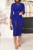Red Sexy Solid Hollowed Out Patchwork O Neck Pencil Skirt Dresses