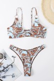 Light Blue Sexy Print Backless Swimwears (With Paddings)