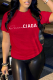 Red Street Daily Print Patchwork Letter O Neck T-Shirts