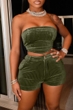 Grey Sexy Solid Patchwork Strapless Sleeveless Two Pieces