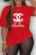 Red Casual Print Letter O Neck T-Shirts