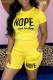 Yellow Casual Letter Print Basic O Neck Short Sleeve Two Pieces