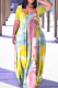 Yellow Casual Print Basic V Neck Short Sleeve Dress Plus Size Dresses
