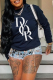 Black Casual Street Print Letter O Neck Tops