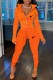 Orange Casual Print Patchwork Zipper Collar Long Sleeve Two Pieces