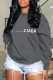 Grey Casual Street Print Patchwork Letter O Neck Tops