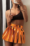 Tangerine Street Solid Patchwork Fold High Waist Type A Solid Color Bottoms