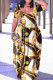 Gold Casual Print Basic V Neck Short Sleeve Dress Plus Size Dresses