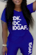 Navy Blue Casual Street Print Patchwork Letter O Neck T-Shirts