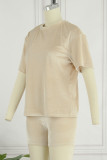 Apricot Casual Solid Basic O Neck Short Sleeve Two Pieces