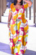 Orange Purple Casual Print Basic V Neck Short Sleeve Dress Plus Size Dresses