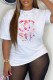 White Casual Print Letter O Neck T-Shirts