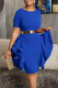 Blue Elegant Solid Patchwork Flounce O Neck Pencil Skirt Dresses(Without Belt)