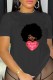 Black Casual Print Basic O Neck T-Shirts