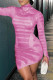 Pink Casual Print Basic Turtleneck Long Sleeve Dresses