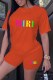 Orange Casual Print Letter O Neck Short Sleeve Two Pieces