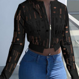 Black Casual Street Solid Patchwork Zipper Outerwear