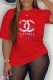 Red Casual Print Letter O Neck T-Shirts
