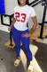Blue Casual Print Patchwork O Neck Short Sleeve Two Pieces
