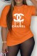 Orange Casual Print Letter O Neck T-Shirts