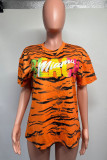 Tangerine Casual Street Print Patchwork O Neck T-Shirts