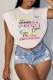 White Casual Street Print Letter O Neck T-Shirts