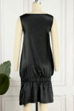 Black Casual Elegant Solid Patchwork Fold O Neck Dresses