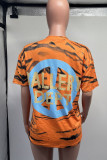 Tangerine Casual Street Print Patchwork O Neck T-Shirts