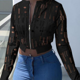 Black Casual Street Solid Patchwork Zipper Outerwear