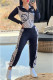 Black Casual Print Patchwork Letter Zipper Collar Long Sleeve Two Pieces