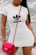 White Casual Print Letter O Neck One Step Skirt Dresses