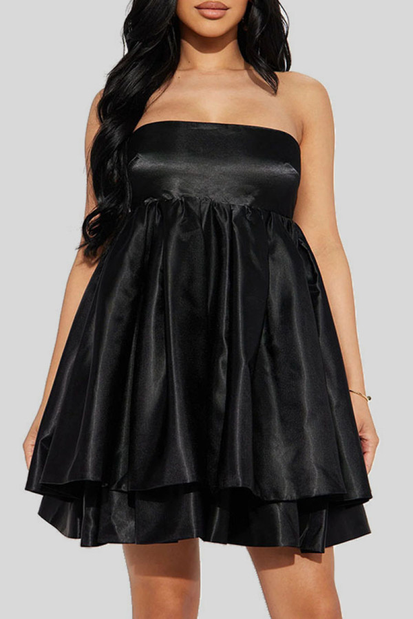 Black Sexy Solid Bandage Patchwork Strapless A Line Dresses