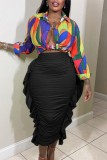 Green Casual Solid Patchwork Fold Skinny High Waist Conventional Solid Color Skirts