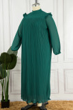 Ink Green Casual Solid Patchwork Fold O Neck Straight Dresses
