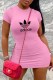 Pink Casual Print Letter O Neck One Step Skirt Dresses