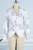 White Casual Print Bandage Patchwork Asymmetrical V Neck Tops