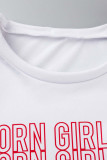 White Casual Print Patchwork O Neck T-Shirts