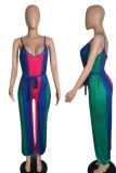 Red Casual Striped Patchwork Spaghetti Strap Plus Size Jumpsuits